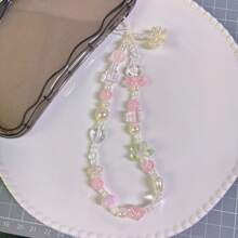 1pc Acrylic Flower & Bow Crystal Beaded Phone Lanyard/Strap, Wrist Strap, Suitable For Camera, Keys, Bags, Anti-Drop Phone Lanyard Gifts For Mother, Family, Friends, Birthday, Holiday Phone Charm, Phone Chain