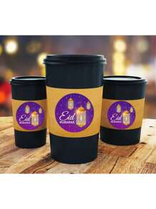 500 张/卷开斋节穆巴拉克新月自粘贴纸，粉红金圆形开斋节派对 DIY 装饰标签，伊斯兰礼品盒和袋子装饰用品，防水乙烯基贴纸