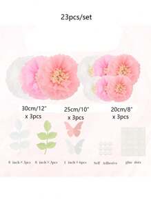 23 件/套纸绒球花朵蓬松套件，纸巾菊花配蝴蝶和橄榄叶套件适用于婚礼、生日派对、新娘送礼会、单身派对房间墙壁背景装饰派对和活动装饰绒球