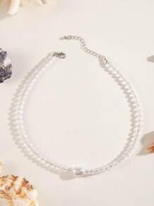 1pc Bohemian Beach Retro Style Resin White Shell Pendant Necklace With Faux Pearl & Beads, Single Layer, Suitable For Activities, Beach Parties & Gatherings, Gift