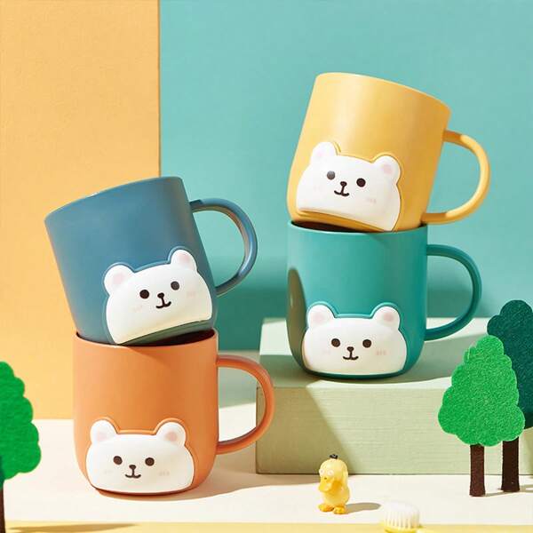 1pc Cute Bear Design Rinse Cup With Handle, Elegant Toothbrush Holder Cup, Cartoon Bathroom Accessories Back To School