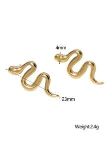 2 对金银蛇形简约时尚耳环，优雅配饰，适合日常佩戴、婚礼、情人节、母亲节礼物 - 金色 - 查看 6