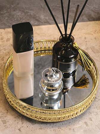 1pc Mirror Jewelry Storage Tray Desktop Storage Box Home Decoration,For Holiday Beach, Bathroom Collection, Bedroom Collection, Large Capacity