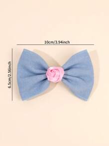 2 件装女童简约牛仔发夹粉红玫瑰蝴蝶结鳄鱼夹春假发夹简约可爱女童小辫蝴蝶结发夹儿童发饰