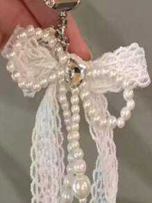 1 件可爱时尚芭蕾舞鞋蕾丝蝴蝶结手机链吊坠兼容 iPhone 通用配件美观钥匙扣装饰