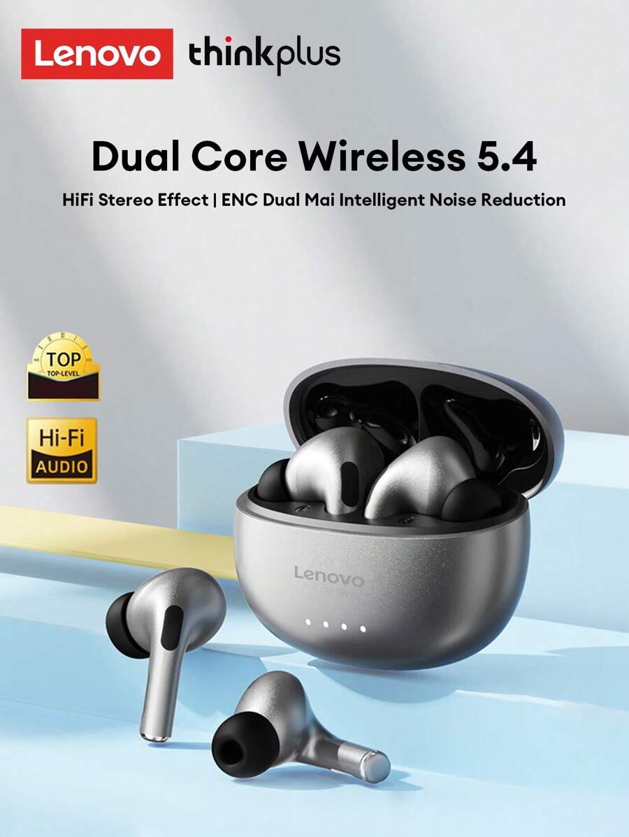 Lenovo 联想 LP5PRO 蓝牙耳机，半入耳式 HIFI 立体声，高清语音通话带麦克风，音乐和游戏，低延迟，长电池寿命，硅胶耳塞，ENC 降噪，无线耳塞兼容智能手机和电脑