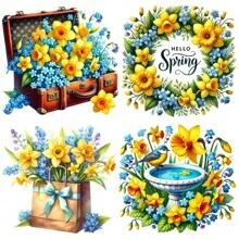 1 包复古春水仙花装饰贴纸，创意花卉手工贴纸，适用于剪贴簿、日记、相册、DIY、学校工艺品、文具用品 - 黃色 - 查看 1