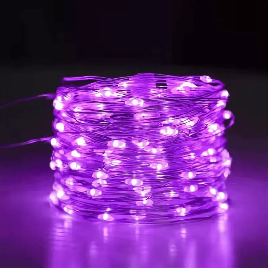 1pc 50/100/200/300LED Solar String Lights Outdoor Waterproof, 8 Modes Copper Wire LED Light String, Holiday Party Garden Decoration Light - Purple - View 1