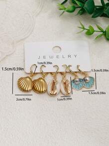3 对女士金色海星贝壳耳环套装，14k 镀金时尚波西米亚海洋系列贝壳海星耳环套装，适合海滩度假佩戴、夏季珠宝、珠宝礼物 - 3pairs - 查看 6