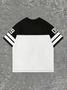 Men's Solid Color Patchwork Numeric Print Casual Sports Short Sleeve T-Shirt - White - View 5