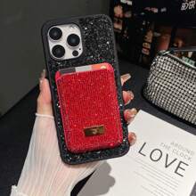 Support de carte de crédit en cristal scintillant avec support magnétique compatible avec iPhone 12/13/14/15/16 Pro Max. Accessoire pour femmes. Mini portefeuille, Portefeuille porte-cartes, Portefeuille Magsafe