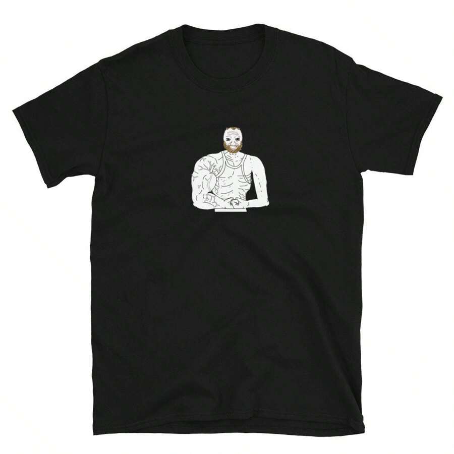 100% Cotton Wojak Coomer Flexing Doomer Zoomer Merch Dank Meme Gift T-Shirt  Funny Breathable Slightly Comfortable Streetwear Summer Top For Everyday Wear Designer Clothes Stretched Print Round Neck Short Sleeve For Women Casual Graphic Soft Fashion Unisex Stylish Versatile Homme - Black - View 1