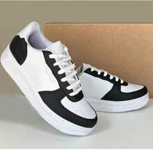 Women's Casual Sneakers, Ideal For The Gym, Flat Sole, Lightweight, Vintage, Retro, Comfortable, Versatile, Casual Fashion Style - 黑與白 - 查看 2