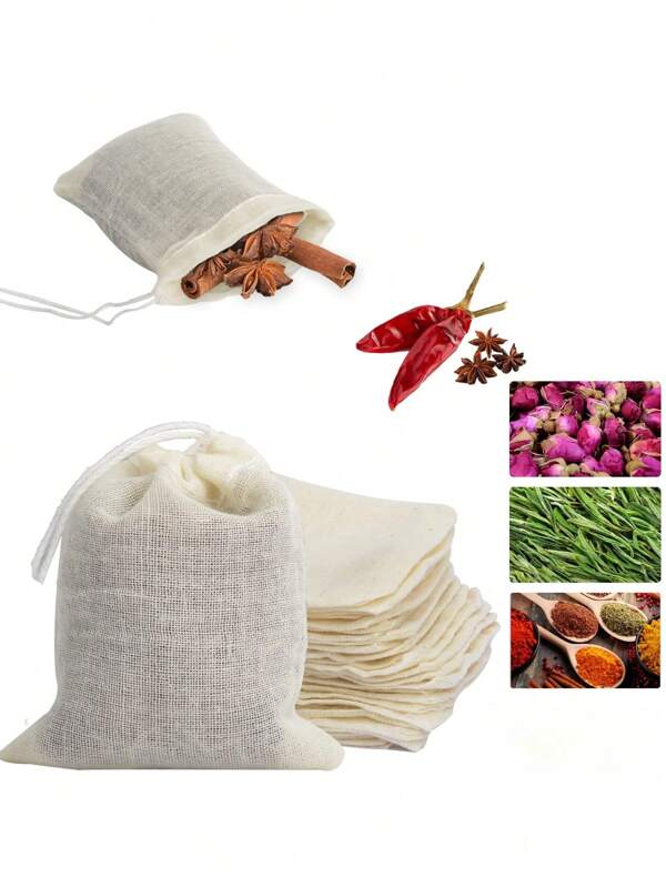 10/5pcs Bags With Drawstring, Reusable Tea Bags, Spice Bags For Cooking Soup/Herb/Loose Leaf Tea, Natural Small Cheese Cloth Bag For Straining, Sachet Bags Empty Back To School