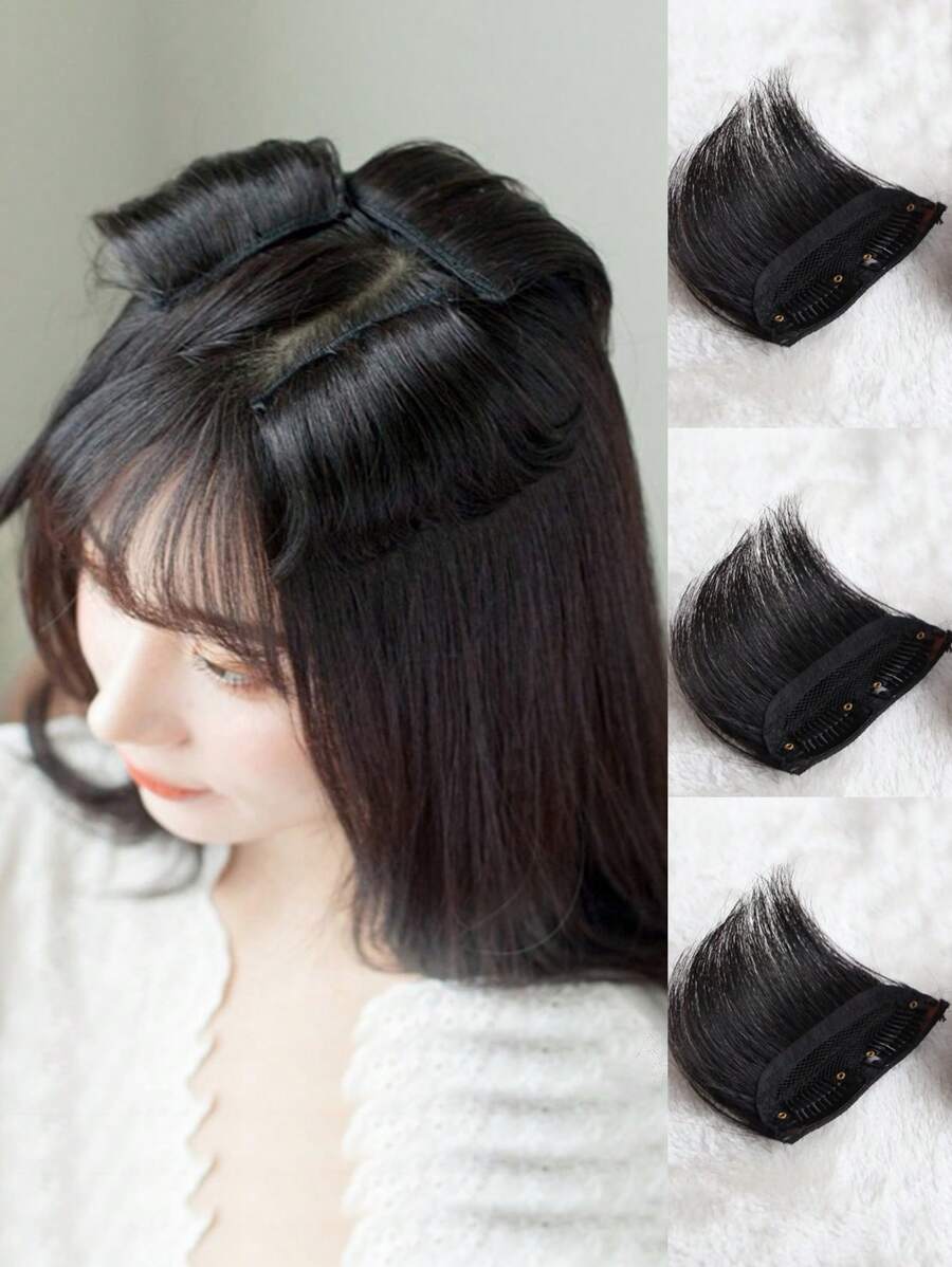 3 件装带发夹的软垫合成天然接发，耐热纤维，隐形轻巧，适合女士（四种颜色可选）