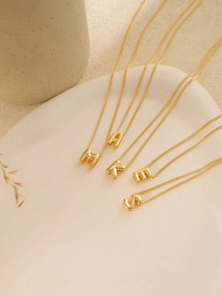1pc Bubble Letter Necklace Initial Necklaces For Women Name Necklace Personalized Bubble Pendant Necklace Dainty Charm Necklaces Teen Gift Stuff Jewelry Gifts - Cuban 26 Letters - View 8