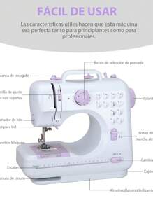 Sewing Machine, Portable Handheld Sewing Machine 12 Types Of Stitches With Gadget Set, Dual-Use Electric Foot Pedal, Button Sewing, Zipper, Mini Sewing Machines - White - View 7