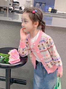 enmi bear Girls' Knitted Cardigan, Fashionable Baby Korean Style, Young Girl Winter Warm Fleece Jacket