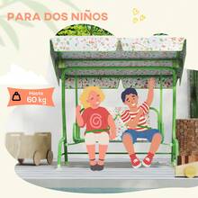 AIYAPLAY Columpio de Jardín Exterior para Niños de +3 Años Balancín de Jardín Exterior de 2 Plazas con Toldo Ajustable Arnés de Protección y Estampados Bonitos 112x75x120 cm - Verde - Ver 6