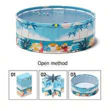 حوض سباحة دائري عائلي استوائي قطعة واحدة - من البي في سي، بدون حاجة للنفخ، قابل للطي للتخزين السهل، مثالي لتجمعات الأماكن المفتوحة واللعب الداخلي، بتصميم شجرة النخيل الزرقاء، حوض استرخاء | حوض صيف، حوض بي في سي، قطع طفو - متعدد الألوان - مشاهدة 5