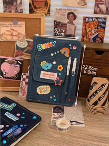 Cuaderno coreano retro de mezclilla con 4 cuadrículas, páginas interiores reemplazables DIY, cuaderno estudiantil lindo de dibujos animados, tarjetas pequeñas, útiles escolares, de vuelta a la escuela - Ver 2