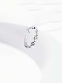 1 pieza Anillo argolla de cadena de diseño exclusivo chapado en oro de plata de ley 925, anillo geométrico estilo hip-hop abierto