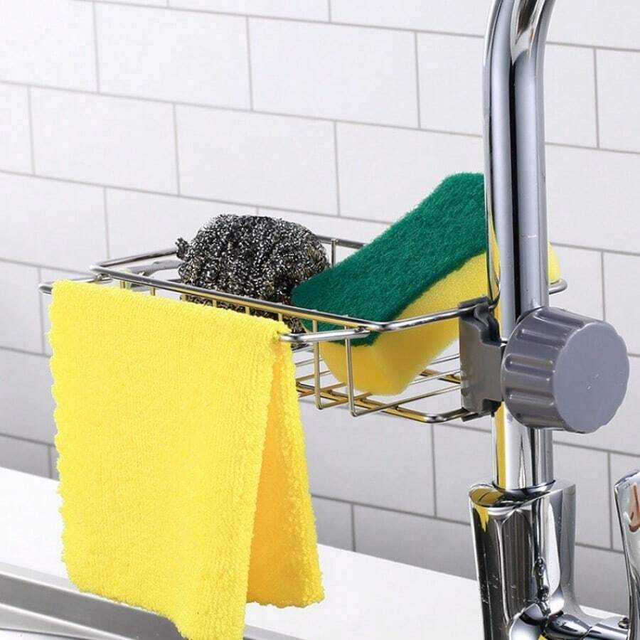 Suporte Organizador de Torneira de Aço Inoxidável, Suporte de Armazenamento de Pia de Cozinha para Esponja e Dreno, Suporte para Pano de Prato