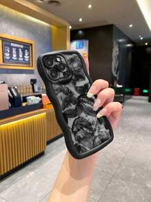 1 Stück schwarze Lippen Muster gewellte Schutz Handyhülle kompatibel mit IPhone/Galaxy/Infinix/Redmi/OPPO/VIVO/Itel/Tecno/MOTO