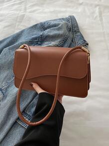 Stylish Solid Color Asymmetrical Flap Retro Minimalist Chic Shoulder Bag - Brown - View 7