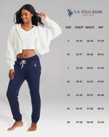 Pantalones de chándal jogger para mujer de U.S. Polo Assn., pantalones de estar en casa de felpa francesa - Marina de guerra - Ver 6