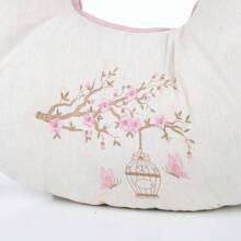 Nursing Pillow In 100% Cotton Linen With Embroidered Zipper For Boys And Girls Baby Layette - 乾枯玫瑰色 - 查看 4