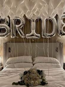 5pcs 16inch White Foil "BRIDE" Letter Balloons Set, Suitable For Bridal Room Decoration, Wedding Venue Decor, Bachelorette Party Photo Props