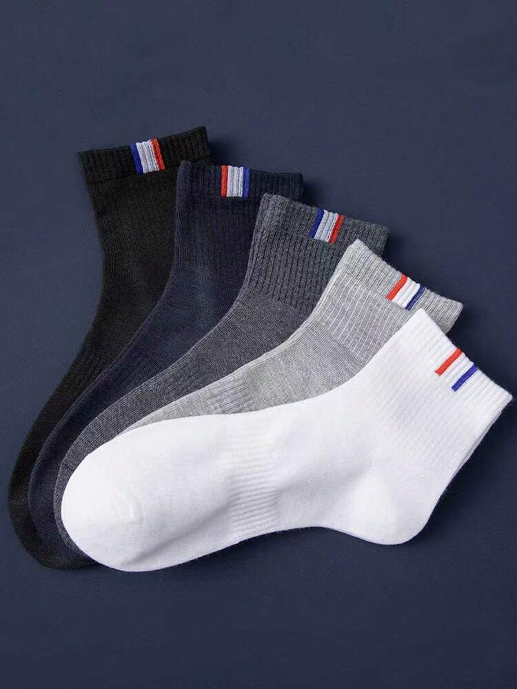 5 pares de calcetines cortos para hombre, con diseño de bloques de color y rayas, de estilo de moda, transpirables, que absorben la humedad, de estilo simple, de corte bajo, adecuados para uso diario, para primavera/otoño - Multicolor - Añade 1
