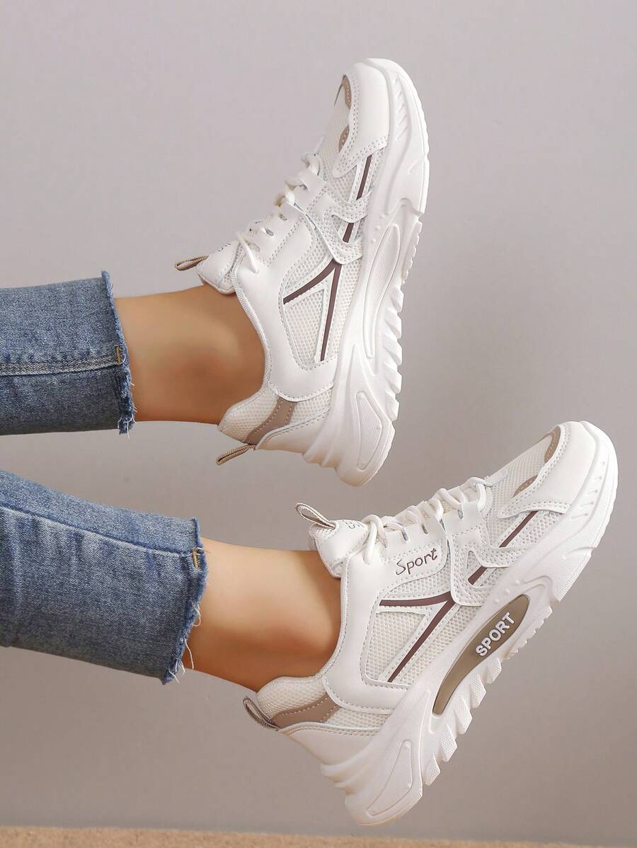 New Style Lace-Up Casual Sports Shoes, Soft Sole Chunky Sneakers, Lightweight Non-Slip Running Shoes