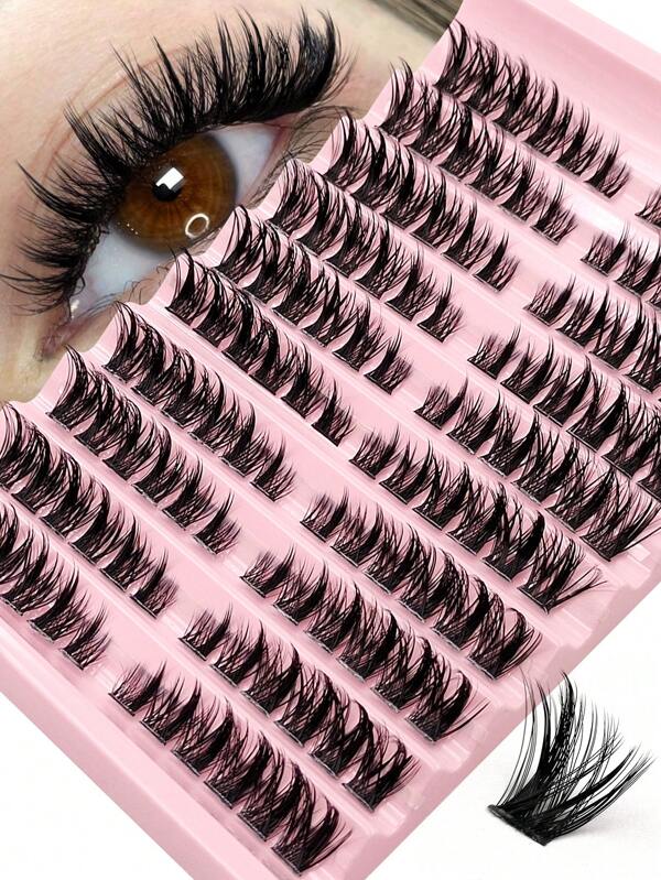 Asiteo 120 Pcs D Curl Individual False Eyelash Extensions,Thick, Fluffy & Voluminous, Cat Eye & Cluster Style, Segmented Design - Ideal For DIY Makeup, Beginner-Friendly & Reusable