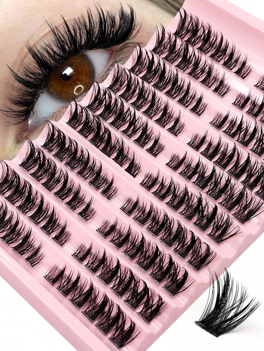 Asiteo 120片D型卷翘蓬松单根假睫毛，猫眼簇状设计，分段式，适合DIY化妆，新手友好，可重复使用