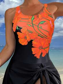 Costume da bagno intero con stampa floreale, spalline regolabili, modellante e snellente, adatto per vacanze in spiaggia