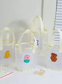 1pc Minimalist Fashion Korean Style Cartoon Transparent Net Tote Bag, Cute Small Bear Portable Handbag For Girls, Beach Bag, Mini Size - Apricot - View 2