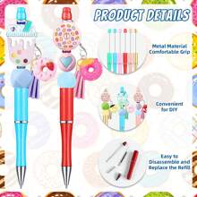 12sets Beadable Pens Bulk With Colorful Silicone Beads For DIY Pen Making Kit Smooth Writing Beaded Pen For Women Office School - Donuts - 查看 3