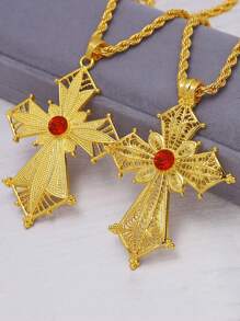 Juego de collar con colgante de cruz grande chapado en oro de 24K de aleación de zinc, accesorio clásico