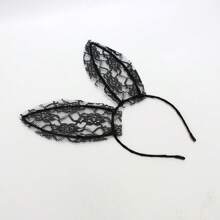 1pc New Lace Rabbit Ear Headband Cute Sexy Headpiece Hair Clip Veil Headdress Accessory Halloween - Black - View 7