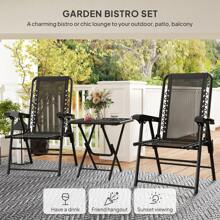 Outsunny 3 Pieces Garden Bistro Set, Folding Table And Chairs Set, Metal Garden Furniture Set With Cup Holders For Outdoor, Patio, Balcony