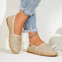 Women's Original Breathable Fashion Versatile Woven Straw Rope Soft Bottom Loafer Casual Slip-On Boat Shoes, Plus Size Up To 43 - Beige - View 4