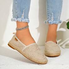 Women's Original Breathable Fashion Versatile Woven Straw Rope Soft Bottom Loafer Casual Slip-On Boat Shoes, Plus Size Up To 43 - Beige - View 2