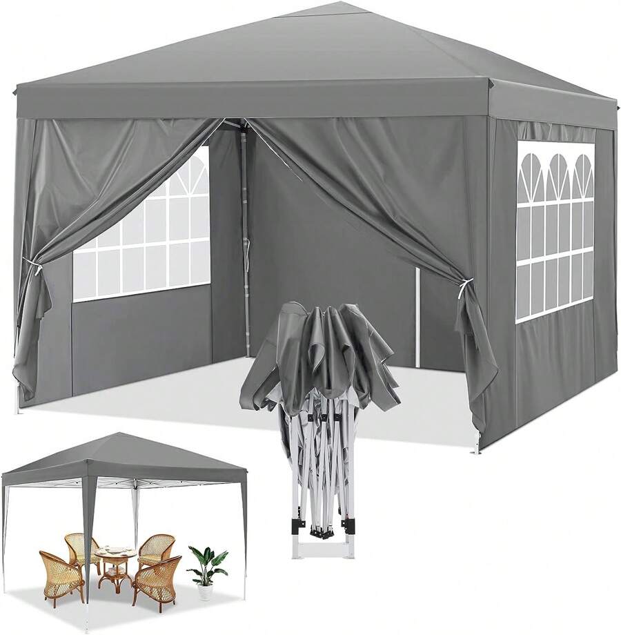 tooluck 3x3m Gazebo Waterproof Folding Tent Tonnelle Gazebo Carpas Cenadores With 4 Side Walls Sturdy Folding Gazebo For Outdoor Use With 50+ UV Protection Pop-Up Garden Party Tent For Outdoor Use Wedding Market - 灰色 - 查看 1
