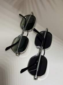 2pcs Men/Women Fashion Geometric Polygon Fashion Glasses, Metal Frame Decoration Outdoor Indoor Street Style Glasses, Black/Gold/Silver/Brown Color, Suitable For All Seasons, Thickened Frame With Ventilation Holes - 1*銀/灰+1*銀/漸綠 - 查看 5