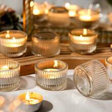 12 Striped Glass Candle Holders, Transparent Mini Candle Holders, Celebration Candle Holders, Suitable For Dining Tables, Coffee Tables, Living Rooms, Tea Lamps, Weddings, Birthday Parties, Anniversaries, Atmosphere Photography, Holiday Atmosphere Candle Holders, Graduation Ceremonies, Party Decorations, Christmas, Halloween, Thanksgiving - trong suốt - Xem 11