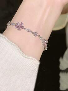1pc Cherry Blossom Pink Crystal Bracelet, Suitable For Daily Wear - Pink - View 4