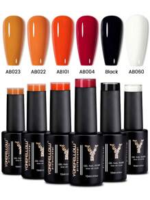 10ML YOKEFELLOW Orange Gel Nail Polish Set, Pumpkin Orange Color Red Black Semi-Permanent Fall Acrylic Nails Set Collection For Nails Soak Off UV/LED For Home Salon Nail Art DIY And Holiday Gift Collection For Women Girls - 彩色 - 查看 10