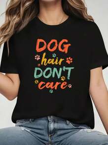 Dog Groomer Gift Shirt Pet Grooming Dog Hair I Dont Care Tee T-Shirt Print T-Shirt, Casual Crew Neck Short Sleeve Comfort Tee Top For Spring & Summer, Women's Clothing+$B:$B